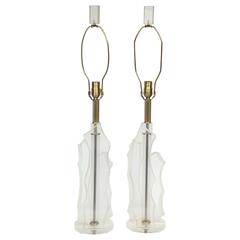 Pair of Sculptural Lucite Lamps by Van Teal