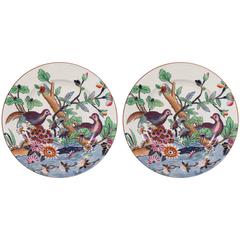 Pair of Spode Pearlware Dishes with Partridges Painted in Greens Blues & Purple
