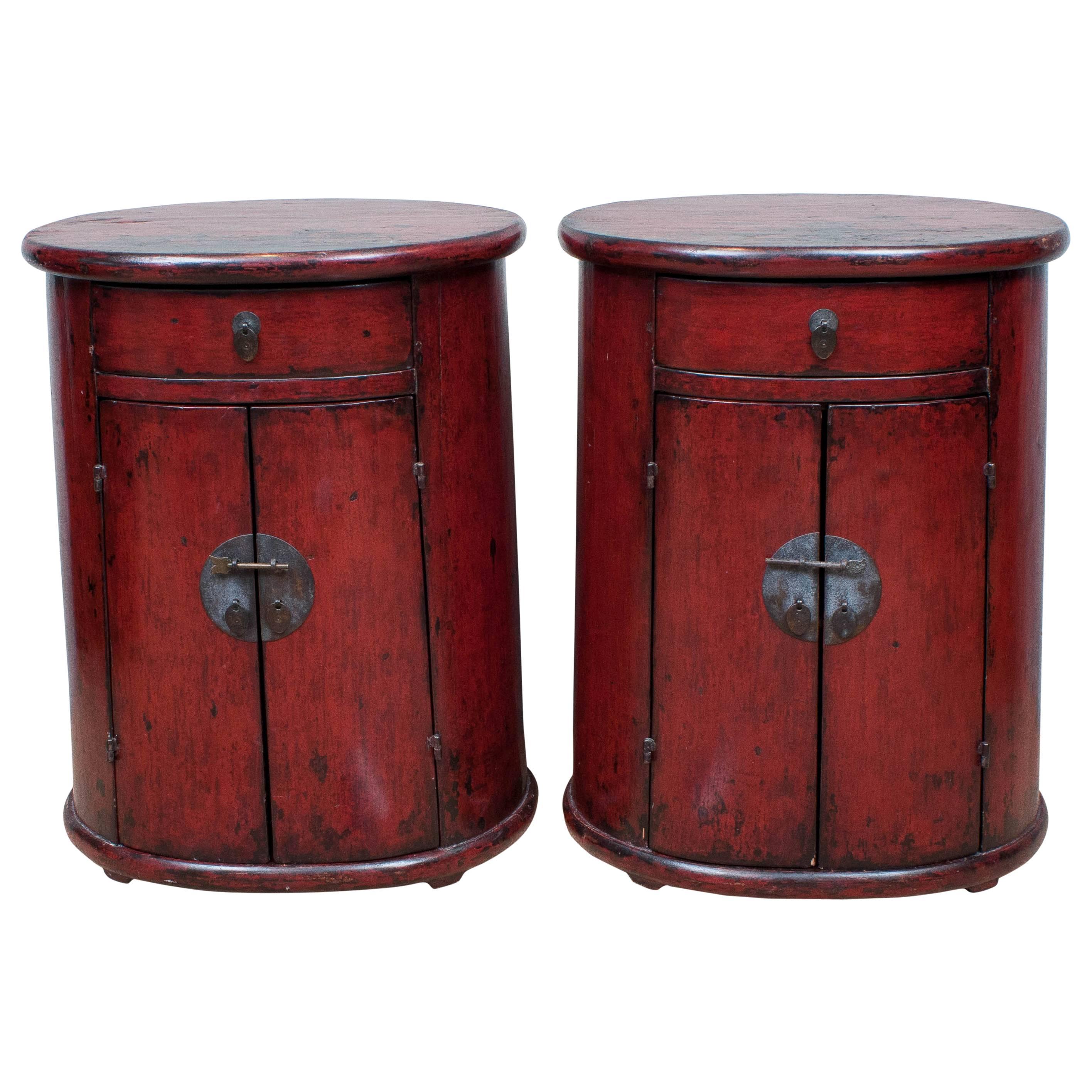 18th Century Pair of Chinese Cylindrical Night Stand Chests