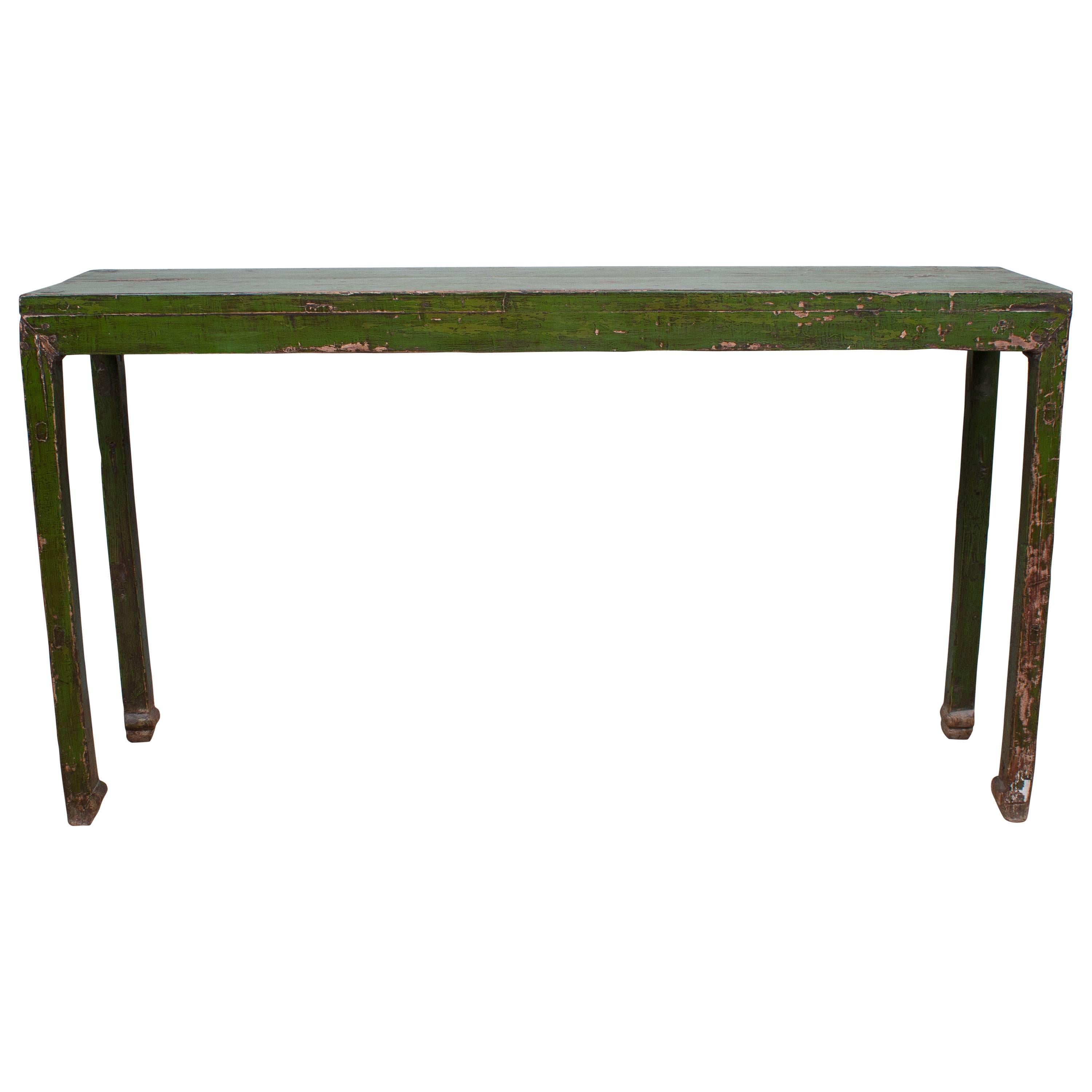 19th Century Rustic Green Lacquered Console Table For Sale