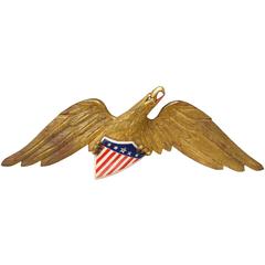 Vintage "Bellamy Style" Hand-Carved American Folk Eagle Clutching a U.S.A. Shield
