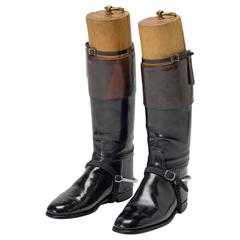 British Leather Riding Boots with Antique Boot Trees, circa 1900-1930