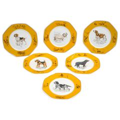 Ensemble de six assiettes de la série Chines Courants et Chiens d
Arret d
Hermès