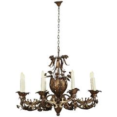 French Design Mid-Century Wrought Iron Painted Chandelier