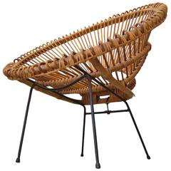 Rattan and Iron Hoop Chair Attributed to Janine Abraham and Dirk Jan Rol
