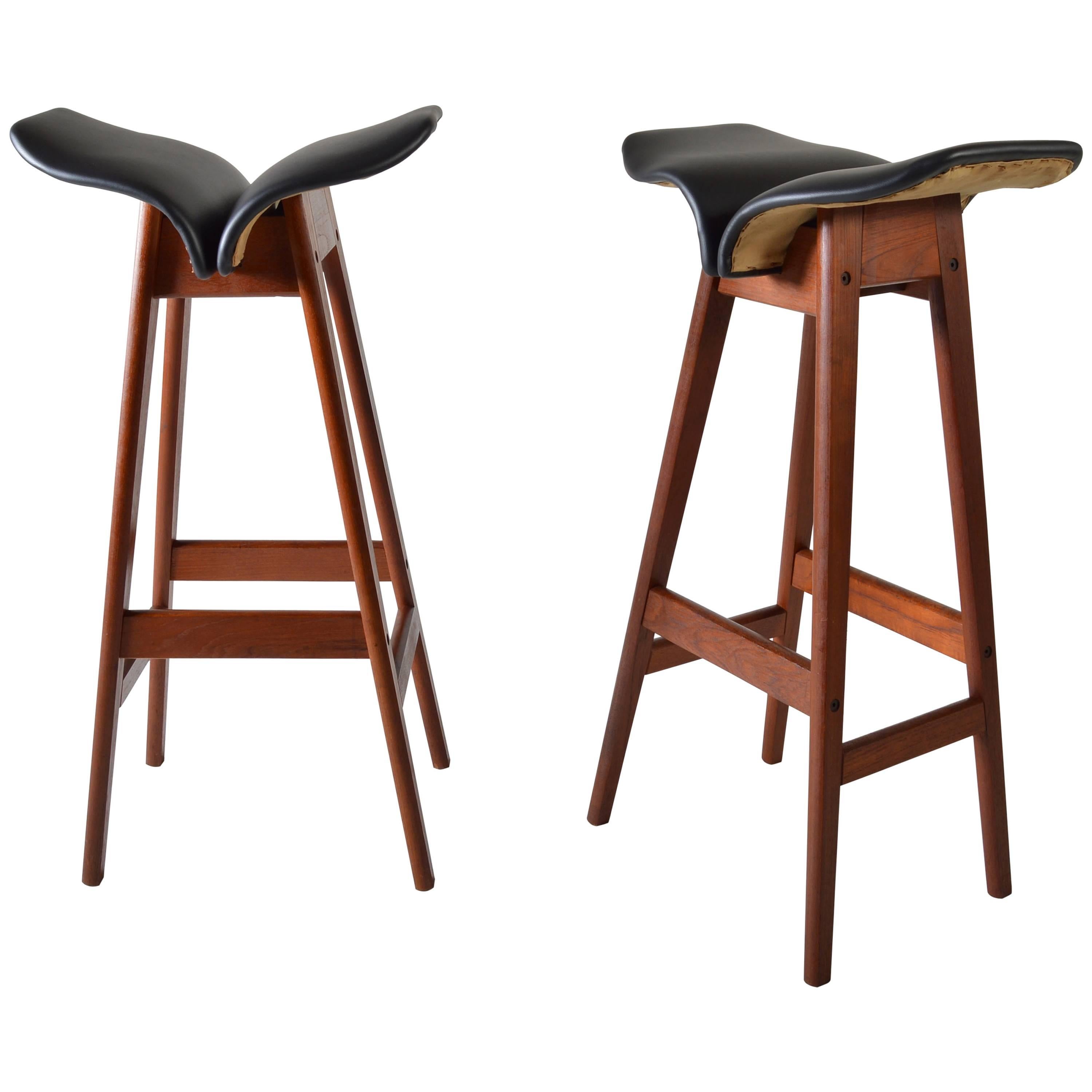 Pair of Rare, Early Teak Barstools Designed by Erik Buch