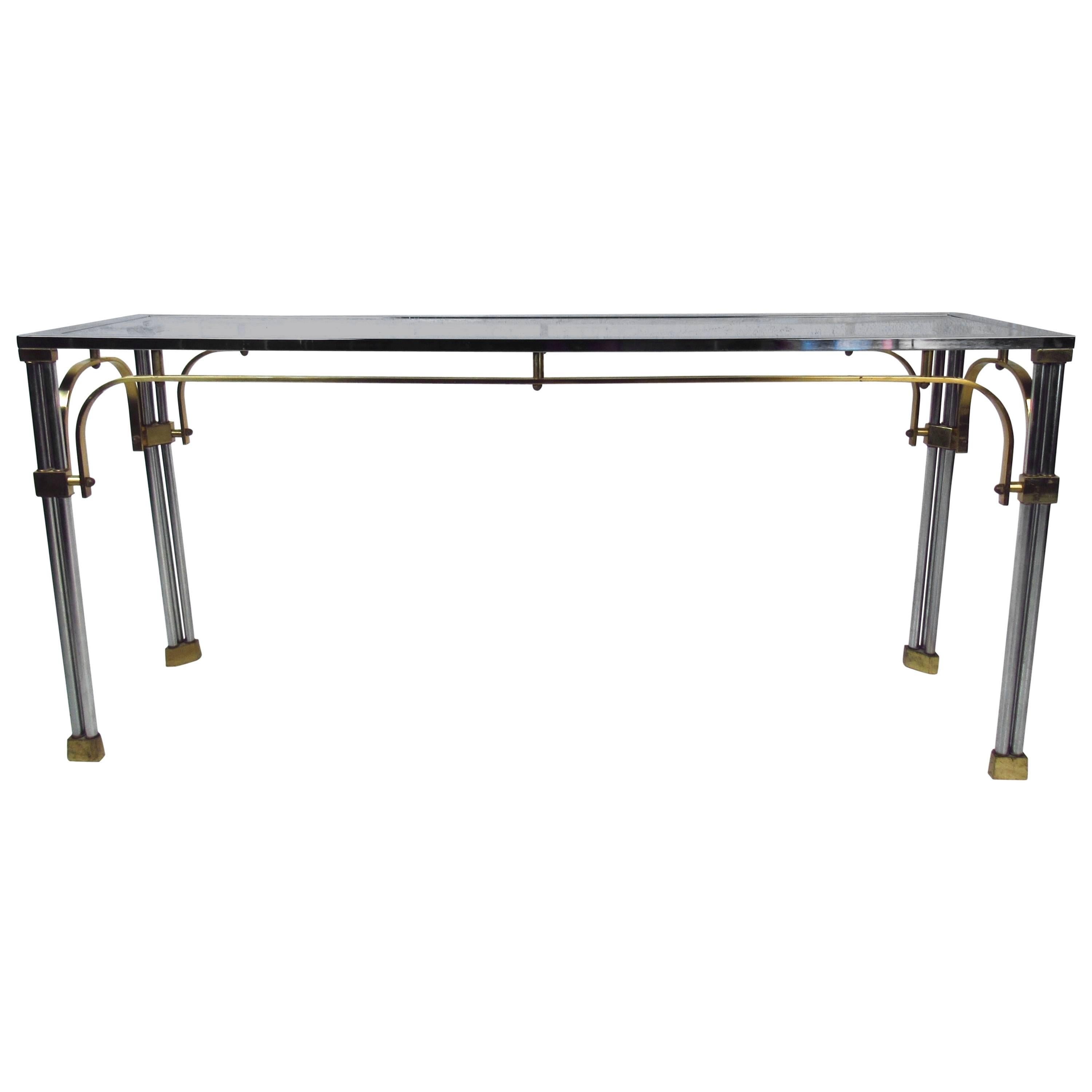 Mid-Century Modern Hall Table in Chrome and Brass