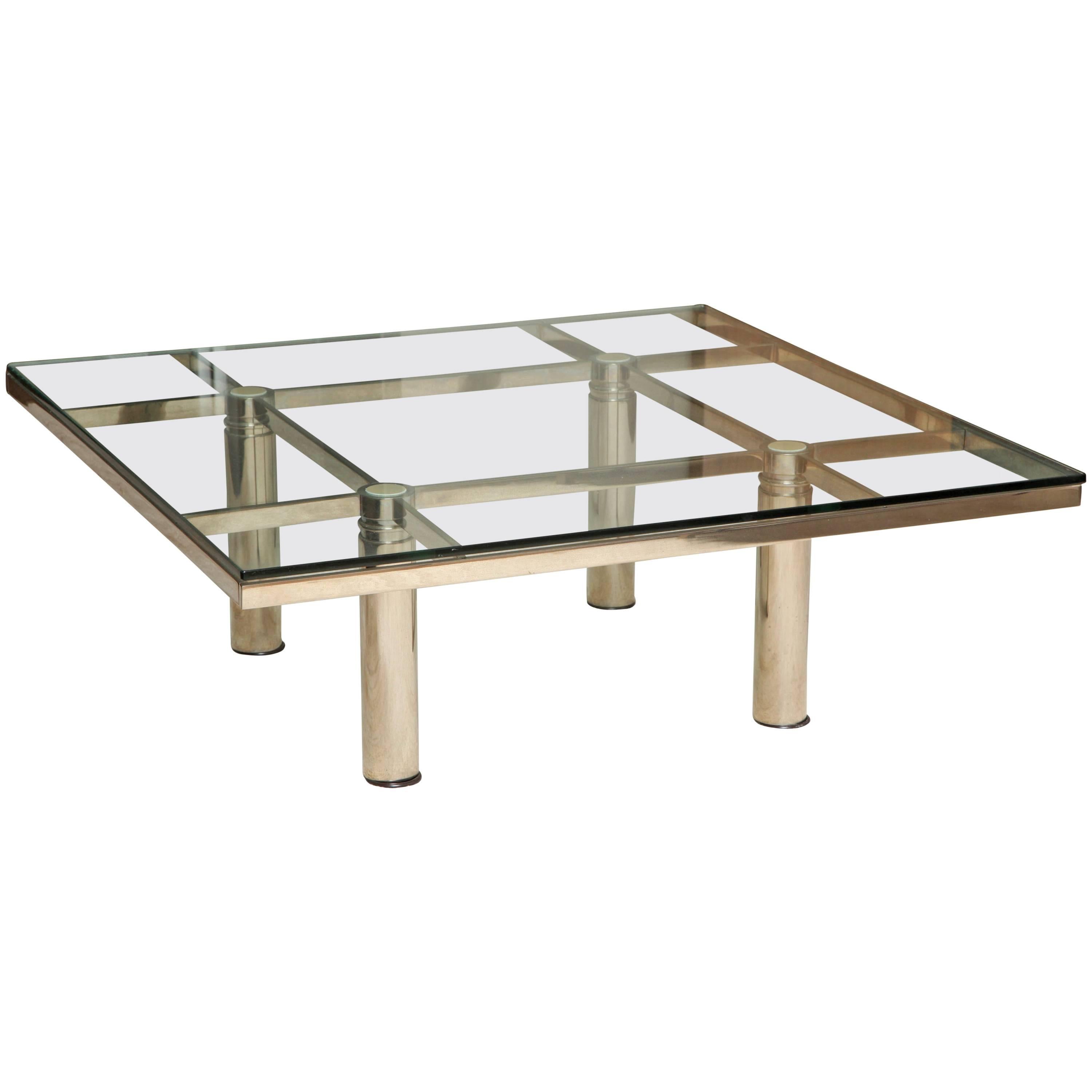 "Andre" Chrome and Glass Square Cocktail Table by Tobia Scarpa for Knoll
