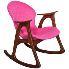 Vintage Teak Rocking Chair by Aage Christiansen, Pink