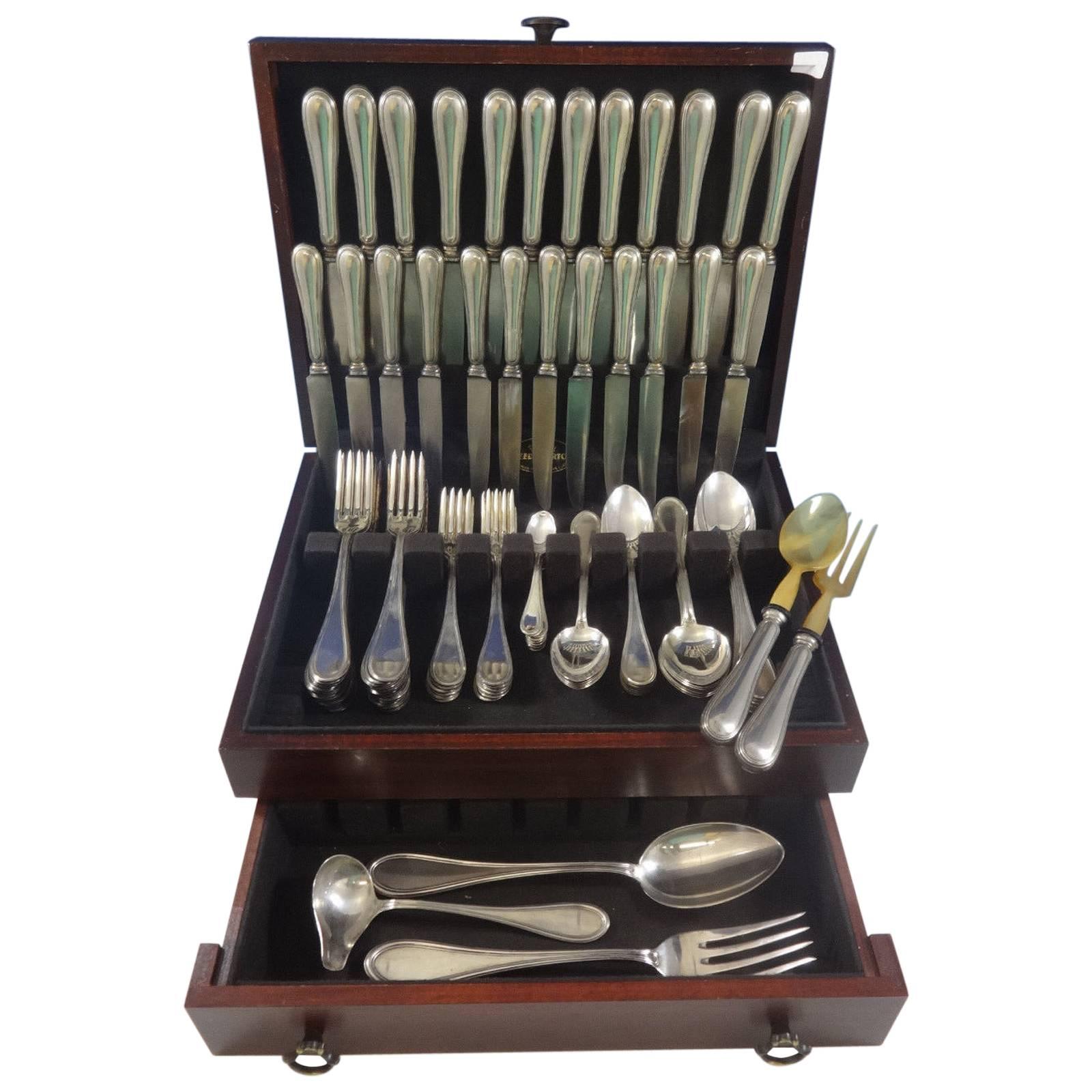 This superb 101 piece dinner size 800 silver old Italian (Italy) set is highest Italian quality, large and heavy and includes:

12 dinner size knives, 10