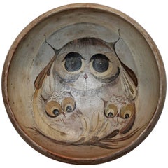 19th Century Original Painted Bowl with Owls