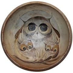 19Thc Original Painted Bowl With Owls 1