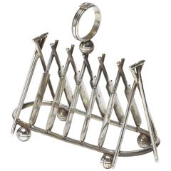 Porte-toast anglais criquet de cricket en argent de Sheffield, vers 1900