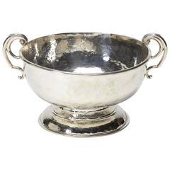 Antique British Silver-Plated and Hammered Serving Bowl Trophy, Circa 1920