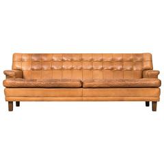 Vintage Arne Norell Merkur sofa in cognac brown leather by Norell AB in Sweden