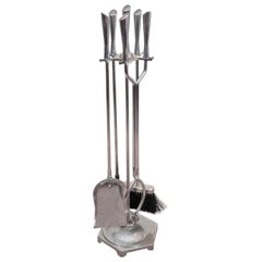 Midcentury Chrome Fireplace Tool Set with Hexagon Base Midcentury Chrome Fireplace Tool Set with Hexagon Base