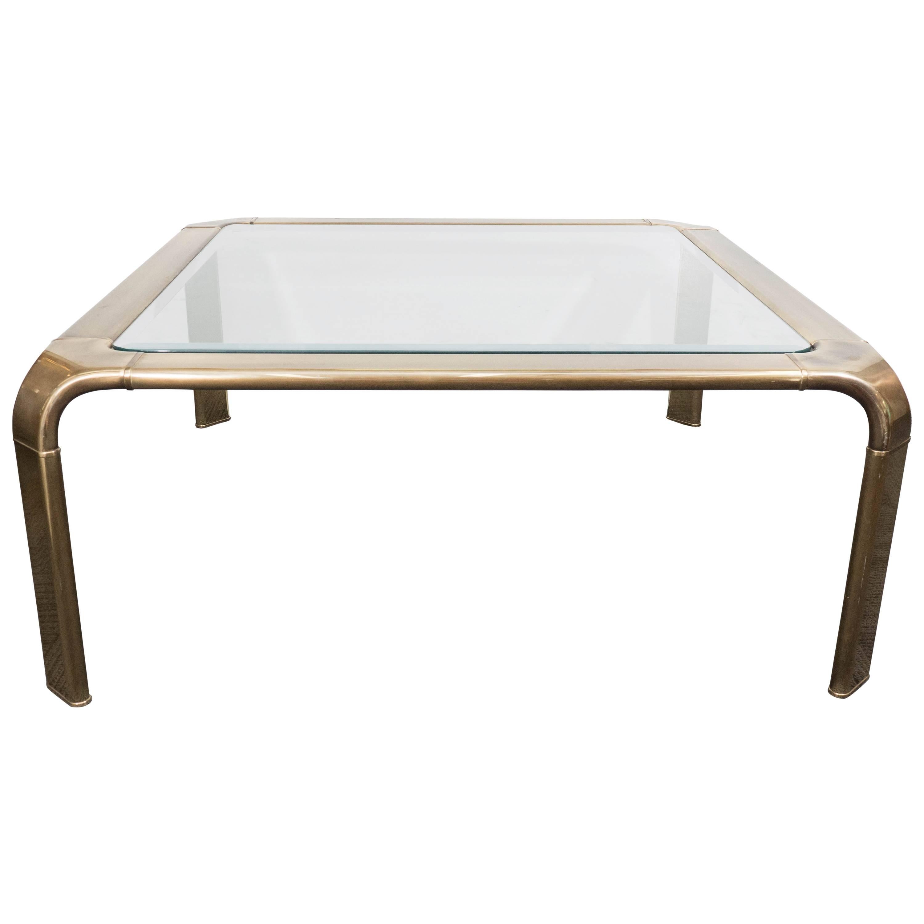 1970s Brass and Glass Waterfall Coffee Table by John Widdicomb