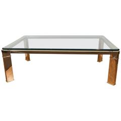Leon Rosen 'Floating' Glass Coffee Table with Brass Fitting for Pace Collection