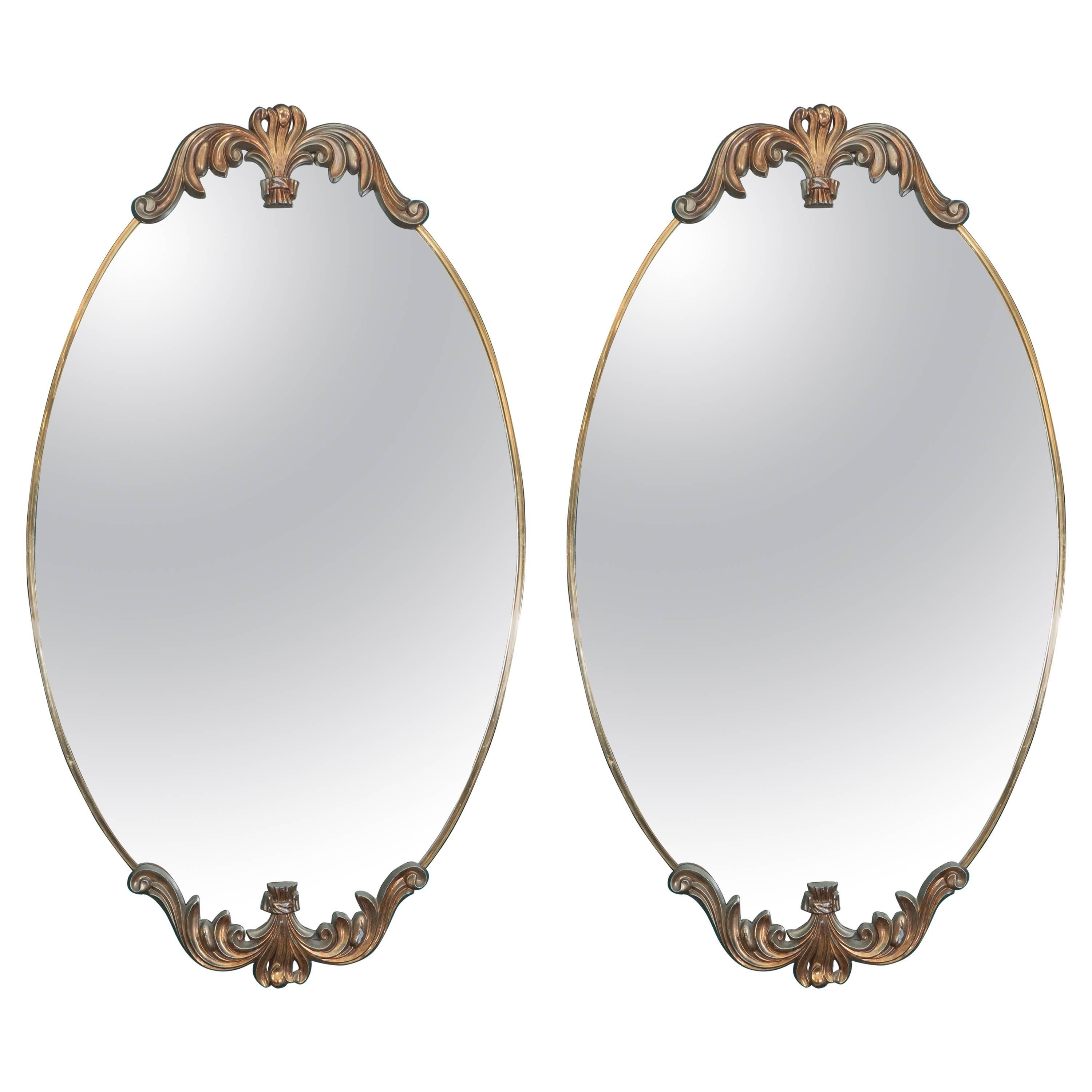 Mid-Century Pair of Italian Hollywood Regency Oval Mirrors