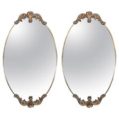 Mid-Century Pair of Italian Hollywood Regency Oval Mirrors
