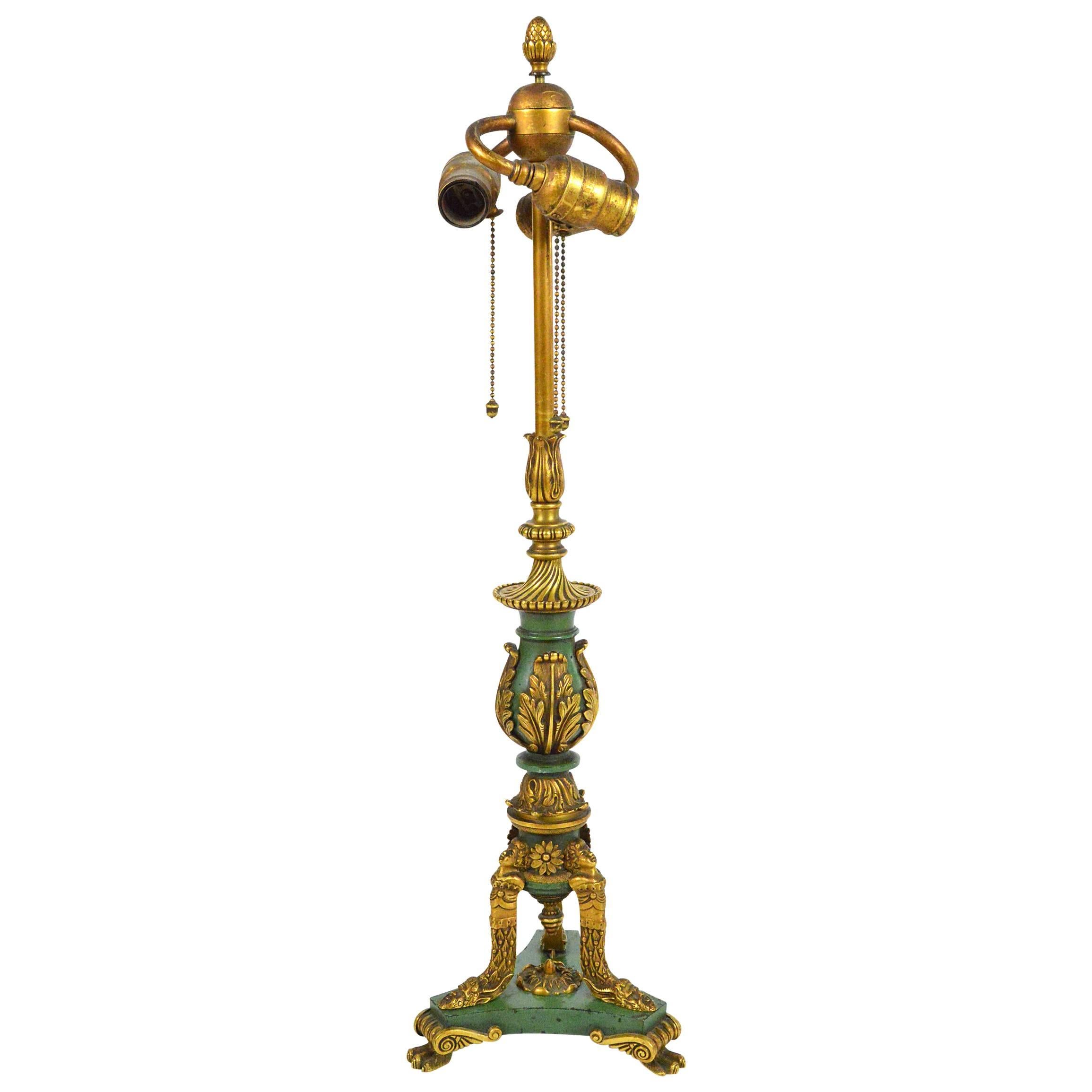 Empire Style Gilt Bronze and Painted Table Lamp For Sale