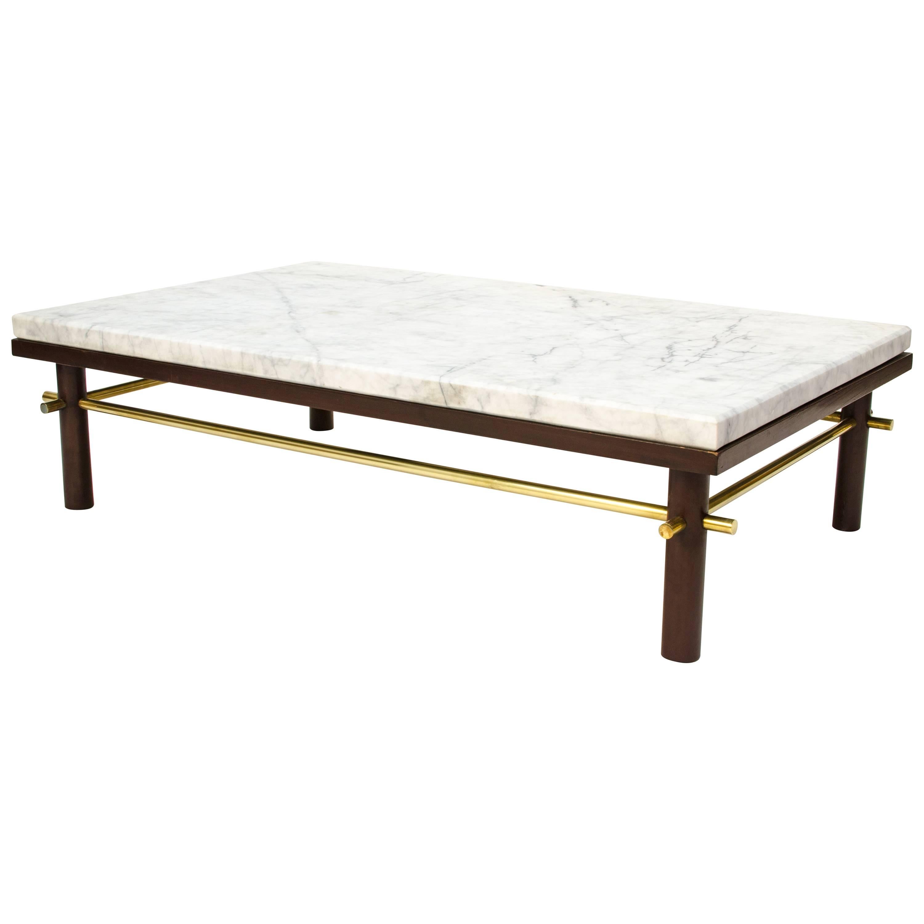 1950s Brass and Marble Coffee Table in the Manner of Harvey Probber For Sale