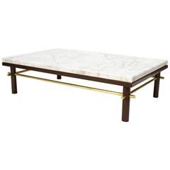 1950s Brass and Marble Coffee Table in the Manner of Harvey Probber