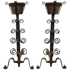 Pair of French 19th Century Andirons with Copper Vessels 11