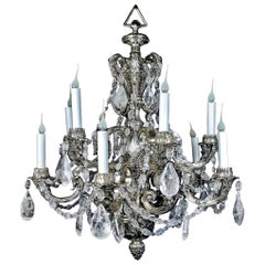 Antique French Louis XVI Style Silvered Bronze and Cut Rock Crystal Chandelier