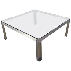 Vintage French Aluminum and Glass Coffee Table
