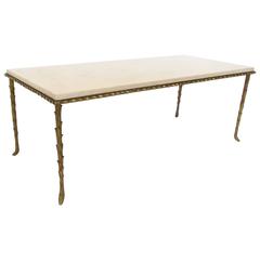 French Maison Bagues Gilt Bronze and Pale Marble Coffee Table