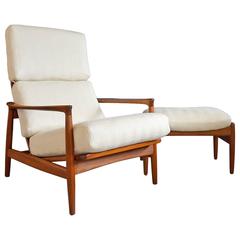 Folke Ohlsson for DUX Walnut Lounge Chair with Ottoman