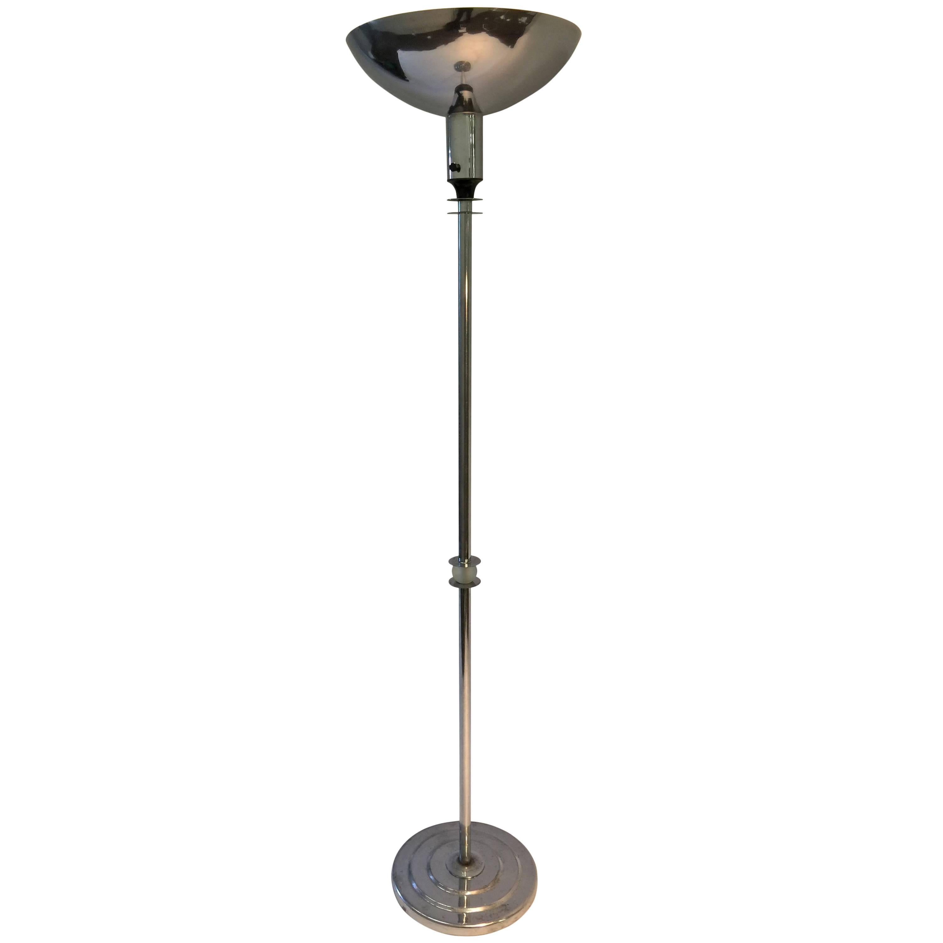 Modernist Art Deco Nickeled Bronze Torchiere Lamp For Sale