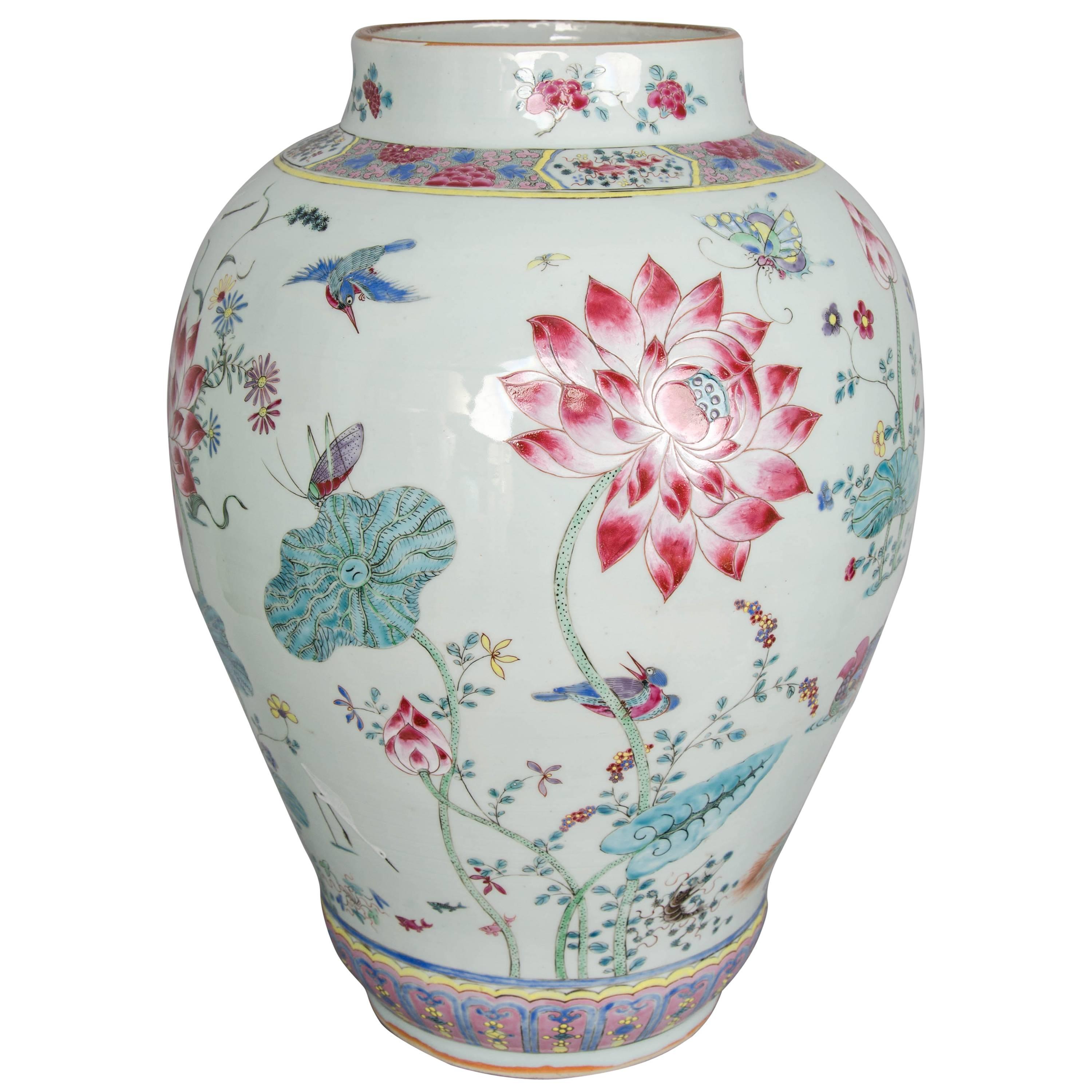 Large 18th Century Famille Rose Baluster Jar