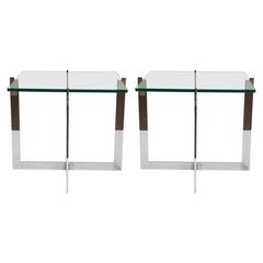 Pair of Milo Baughman Steel and Glass Side Tables