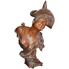 Late 19th Century "Girl with Cherries" French Bronze by Georges Van der Straeten
