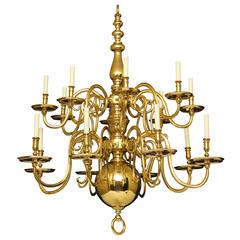 Antique 19th Century Baroque 16-Light Two-Tier Brass Chandelier
