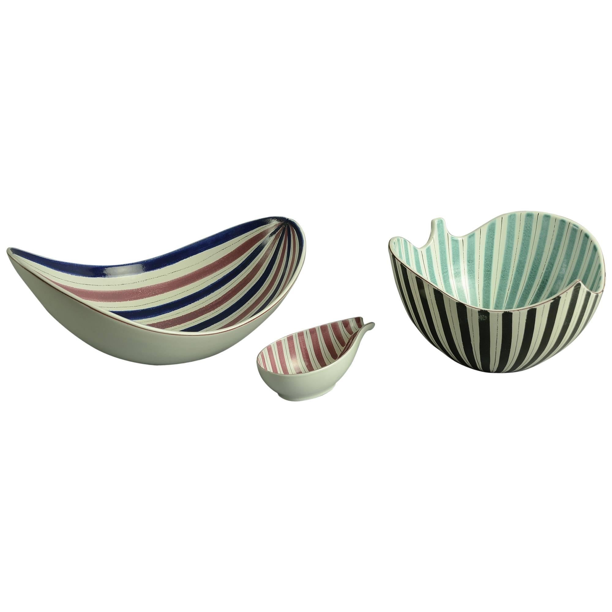 Three Faience Bowls by Stig Lindberg for Gustavsberg For Sale