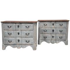 Pair of Archer's Bow Front Style French Commodes with Painted Finish