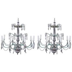 Pair of Italian Painted Chandeliers with Macaroni Bead Crystals
