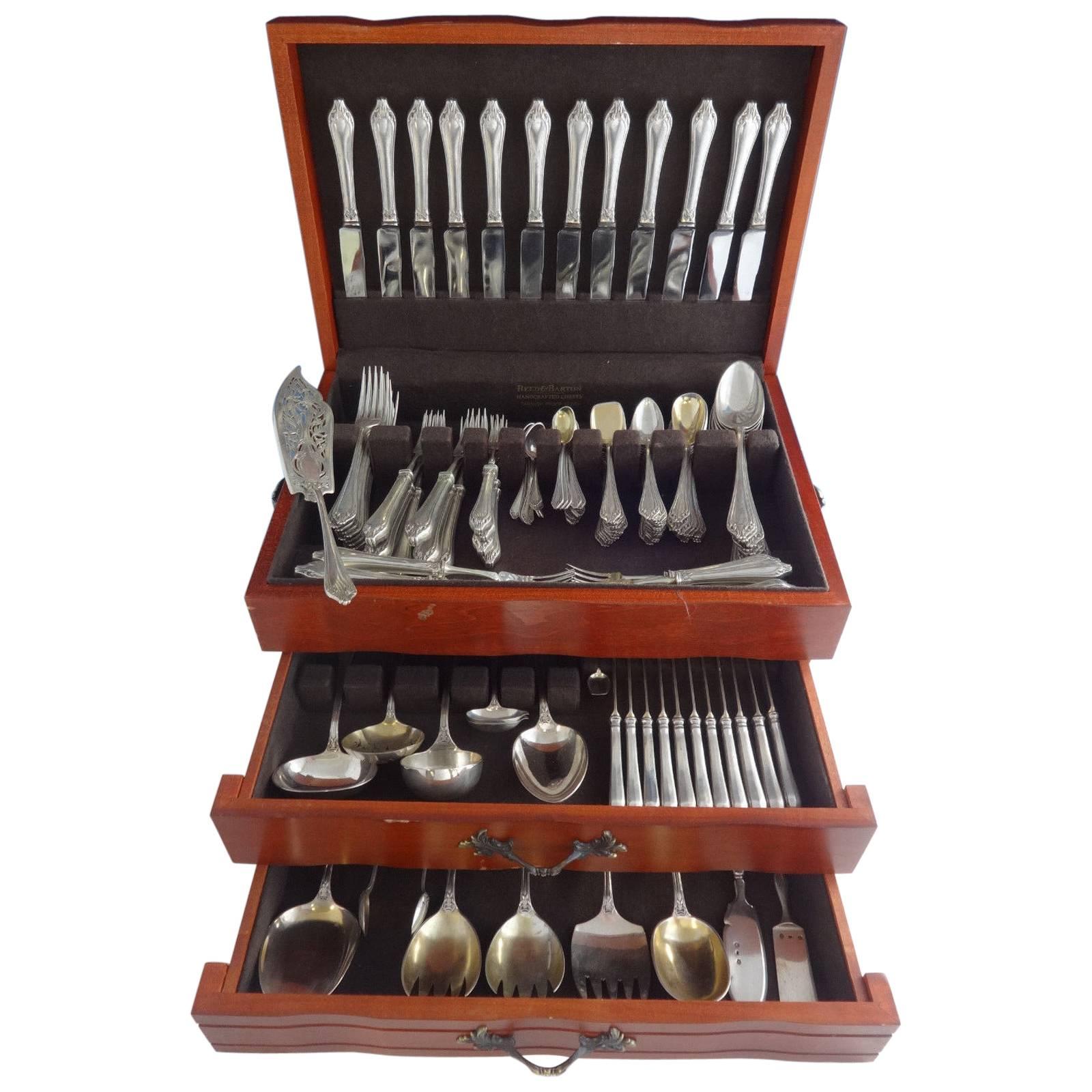 Beautiful vintage Austrian 800 silver flatware set, massive 146 pieces including many unusual place pieces & servers.

This set includes:

• 12 knives, 9
