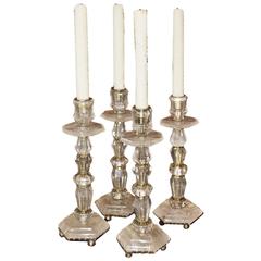 Set of Four Late 19th Century Geometric Rock Crystal Candle Sticks