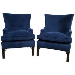 Pair of Blue Velvet Club Chairs