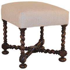 19th Century French Turned Upholstered Stool Antique 19th Century French Turned Upholstered Stool