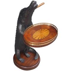 Cast Resin Alligator with Oval Marquetry Gallery Tray, 20th Century  
