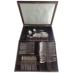 Antique Coin Silver by William Marsh Flatware Set Service of 57 Pieces in Original Chest