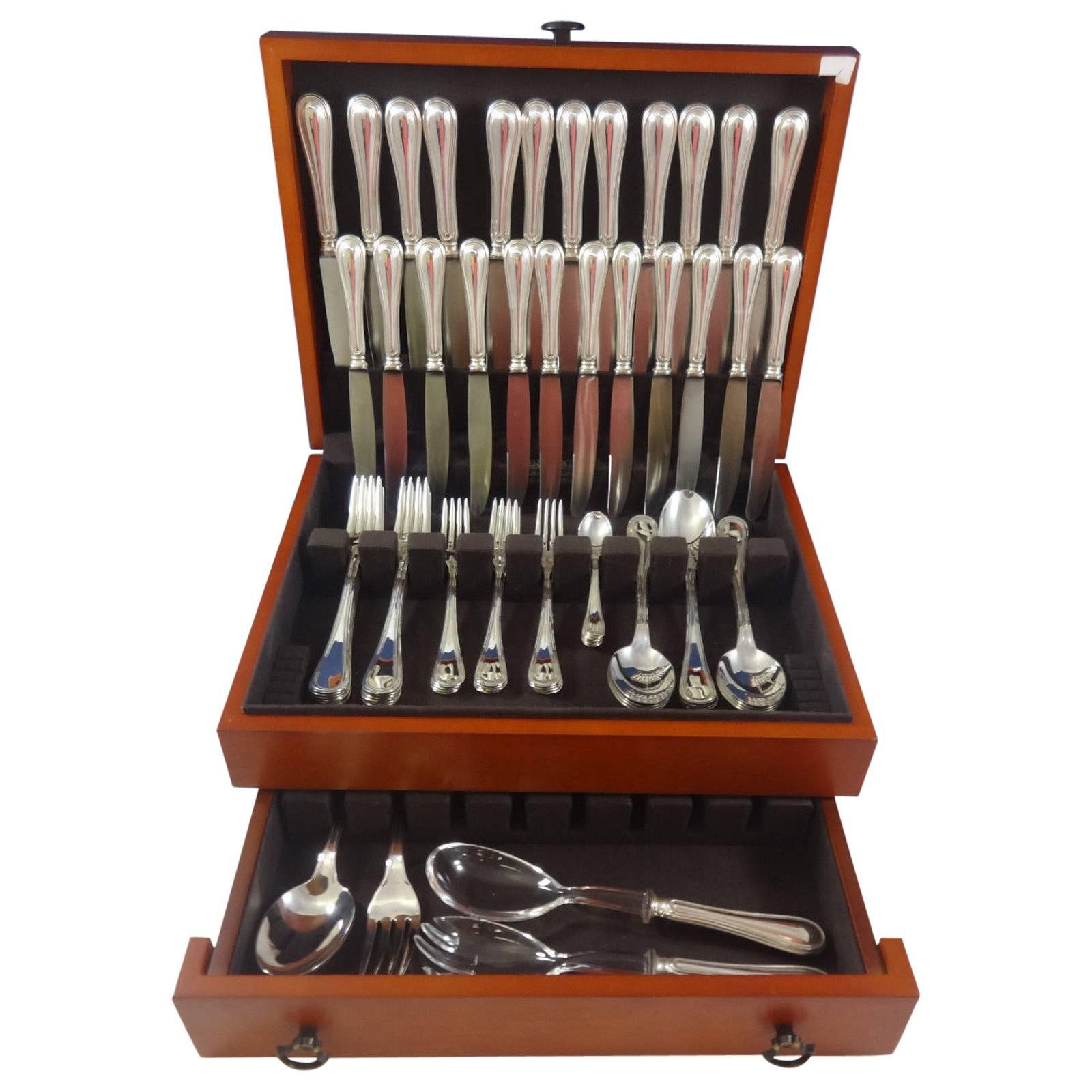 The strong lines and distinctive shape of this pattern are perfect for contemporary tables. European size, meticulously crafted in Italy.

Stunning Giorgio Italian 800 silver flatware set, 76 pieces. Well-made - large and heavy.

This set