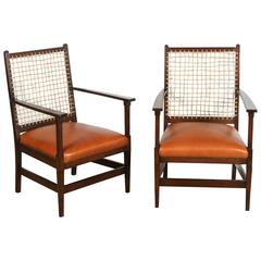 Pair of Craftsman Rope and Leather Chairs