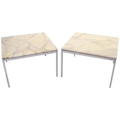 Pair of Florence Knoll Marble and Chrome Side or End Tables