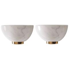 Pair of White Carrara Marble and Brass Wall Lights 